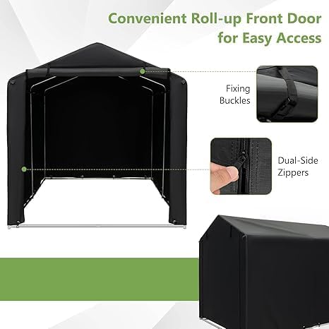 Nightcore 7×5.2×5.4Ft Portable Shed with Waterproof Cover & Roll-up Zipper Door, Outdoor Storage Shed with Steel Frame, Ground Stake & Wind Rope, Outdoor Storage Shelter Tent