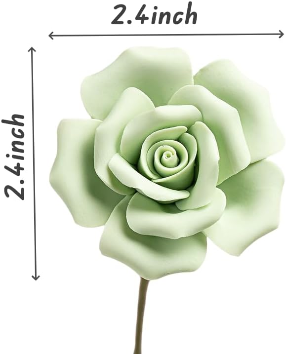Handmade Porcelain 3D Ceramic Rose Flower, Eternal Flower Decoration for Home Office Decor, Creative Desktop vases, Porcelain Decorations, Exquisite, Set of 6 (Green)