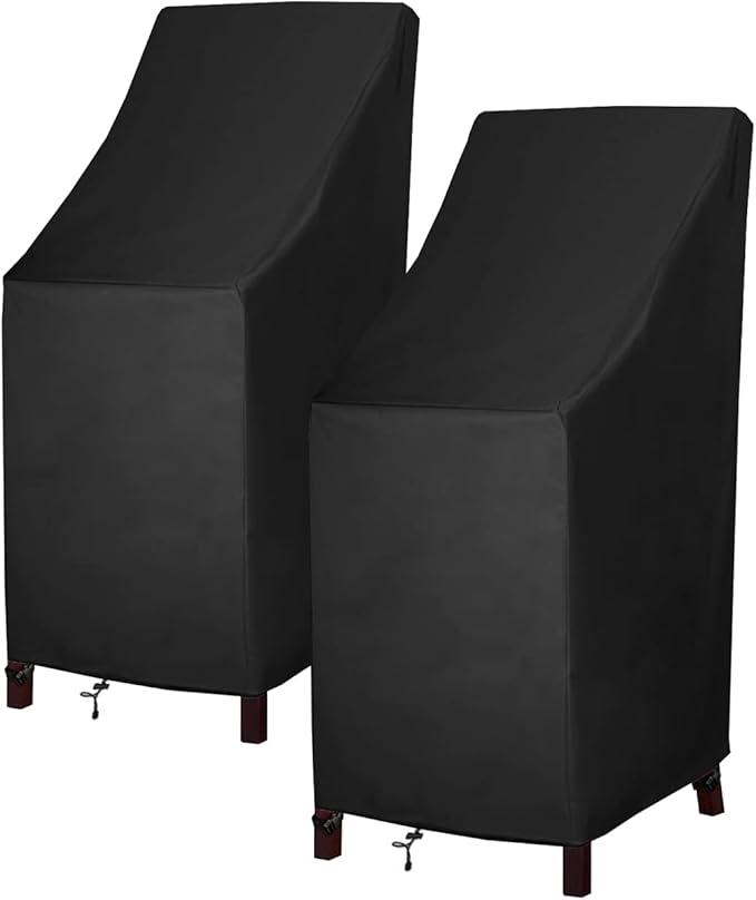 Stackable Patio Chair Covers, High Back Outdoor Chair Covers, 600D Heavy Duty Waterproof Lawn Outside Barstool Furniture Covers,Fits for 4-6 Stackable Dining Chairs,27"W x 27"D x 49"H,2 Pack