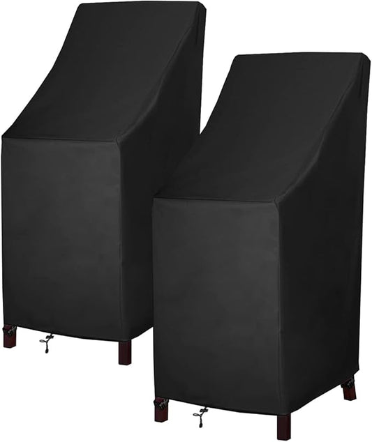 Stackable Patio Chair Covers, High Back Outdoor Chair Covers, 600D Heavy Duty Waterproof Lawn Outside Barstool Furniture Covers,Fits for 4-6 Stackable Dining Chairs,27"W x 27"D x 49"H,2 Pack