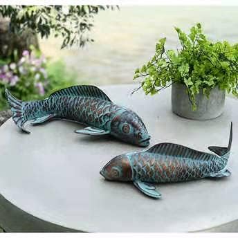 Garden Statues Koi Fish Decor for Outside,Antique Copper Garden Decor,Large Outdoor Koi Sculptures & Statues for Yard Patio Backyard Pond Decorations,Metal Fish Gifts for Mom Grandma,Set of 2