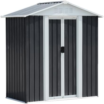 KEIKI 5x3FT Outdoor Storage Shed, Heavy-Duty Metal Storage Shed with Floor & Lockable Sliding Doors, Waterproof Tool Sheds for Garden, Backyard, Patio, Lawn