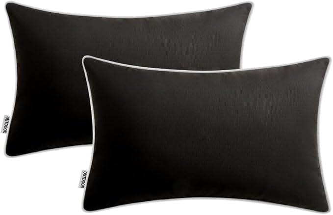 MIULEE Pack of 2 Outdoor Waterproof Pillow Covers Decorative Lumbar Throw Pillows Solid Color Farmhouse Couch Cushion Covers for Patio Tent Bed Sofa Living Room 12x20 Inch Black
