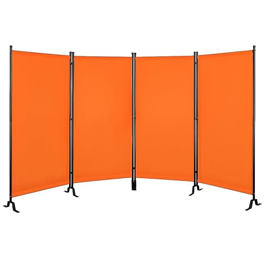 Proman Products - Galaxy 4 Panel Section Privacy Folding Screen Divider, Water Repellent Fabric Room Divider with Black Powder Coated Metal Frame for Indoors or Outdoors (Orange)