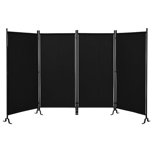 Proman Products - Galaxy 4 Panel Section Privacy Folding Screen Divider, Water Repellent Fabric Room Divider with Black Powder Coated Metal Frame for Indoors or Outdoors (Black)