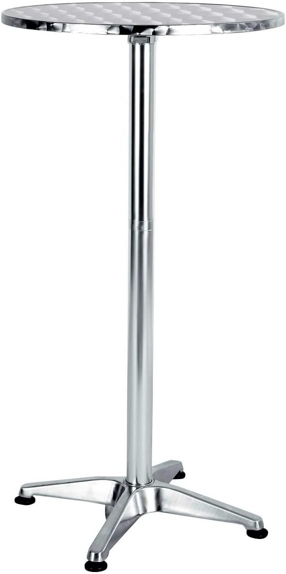 BTEXPERT Set of 10, Aluminum Indoor Outdoor 23.75" Round Restaurant Bar Height 45" Table, Patio Stainless Steel Silver Furniture 25.75" Base, Flip Top