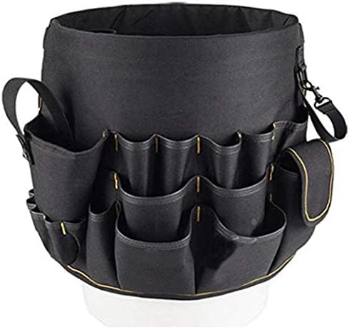 HEEPDD Bucket Tool Organizer, 56 Pockets Caddy Bag for Garden Construction, Carpenter, Electrician, Builder, Black