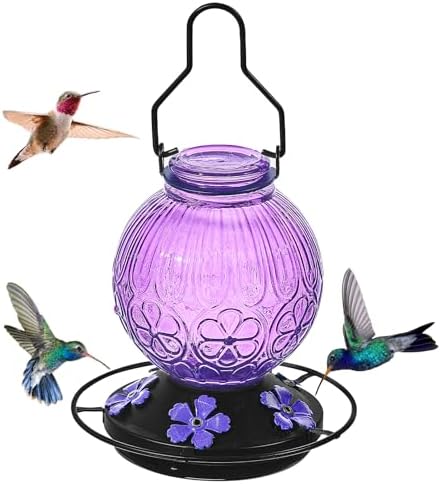 Glass Hummingbird Feeders for Outdoors Hanging Purple+Red