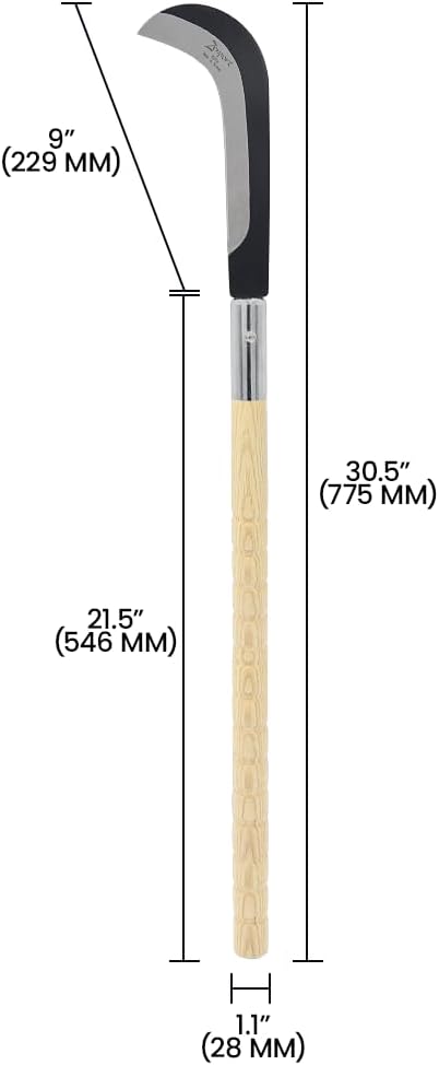 Zenport K318 77.5cm (30.5-inch) Long Curved Sickle, 9 Inch Carbon Steel Blade, Beige
