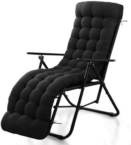 Patio Lounge Chair Cushion, Waterproof Zero Gravity Chair Cushions with Ties, 66x21x4 Inches Chaise Lounge Chair Cushion for Outdoor Indoor Furniture, Black (Only Cushion)