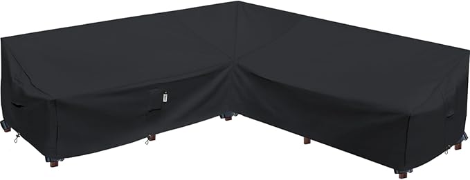 Heavy Duty Outdoor Sectional Sofa Cover, 115"X115" Waterproof 600D Patio Sectional Couch Protector, Lawn Patio Furniture Covers(Midnight Black, V-Shaped-115 x115)