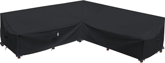 Heavy Duty Outdoor Sectional Sofa Cover, 115"X115" Waterproof 600D Patio Sectional Couch Protector, Lawn Patio Furniture Covers(Midnight Black, V-Shaped-115 x115)