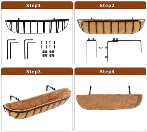 Y&M 30'' Large Window Box Railing Planter with Coco Liner,Window Flower Boxes Outdoor Over The Railing Planter Boxes Deck Fence Porch Patio Planter-2 Pack
