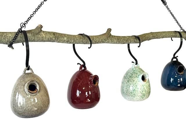 Byer of Maine Egg Bird Home for Small Songbirds, Meadow Green, High Fired Porcelain Stoneware, Ceramic Bird House, Glaze Finish, with Forged Steel Hook