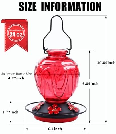 Glass Hummingbird Feeders for Outdoor Hanging, 25 OZ Purple and 24 OZ Red