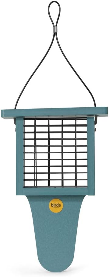 Birds Choice Suet Feeder with Tail Prop, Holds 1 Suet Cake | Hanging Suet Bird Feeder with Roof for Woodpeckers, Jays, Nuthatches | Sturdy for Garden & Backyard | Lake Blue, 7.625"L x 3"W x 11.75"H