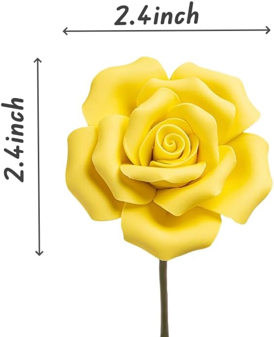 Handmade Porcelain 3D Ceramic Rose Flower, Eternal Flower Decoration for Home Office Decor, Creative Desktop vases, Porcelain Decorations, Exquisite, Set of 6 (Yellow)