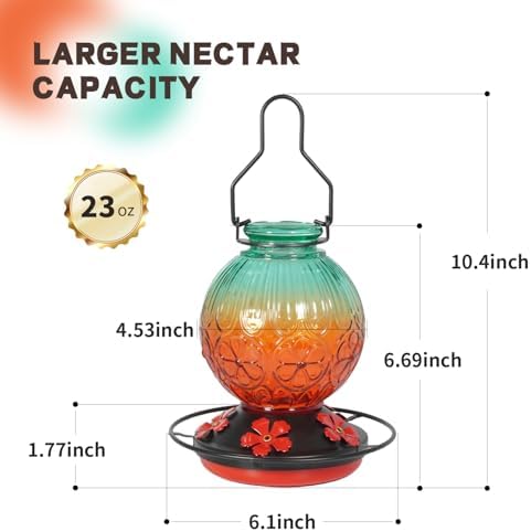 Glass Hummingbird Feeders for Outdoors Hanging Red +Green