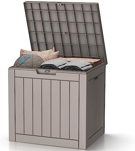 30 Gallon Deck Box, Waterproof Resin Outdoor Storage Box with Lockable Lid, Patio Storage Box with Fade Resistant for Patio Furniture Cushions, Pool Accessories, Garden Tools, Light Coffee