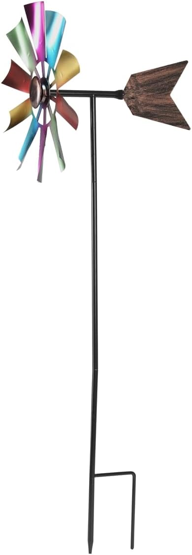 BinaryABC Outdoor Yard Windmill Metal Wind Spinner,Wind Sculptures Spinners Yard Decor Pinwheel,for Garden Yard Lawn Patio Decoration (Colorful)