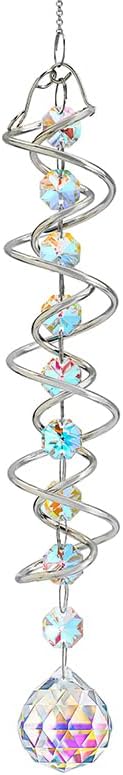 H&D HYALINE & DORA 20.5in Crystal Sun Catcher,Colorful Hanging Suncatcher with Octagonal Beads and Chain,Gazing Ball Spiral Tail,Rainbow Crystals for Indoor Outdoor Garden Decoration