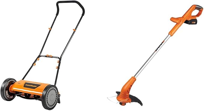 LawnMaster 16" 5-Blade Push Reel Mower & Worx 20V 10"-12" Cordless String Trimmer & Edger Bundle (Battery & Charger Included)