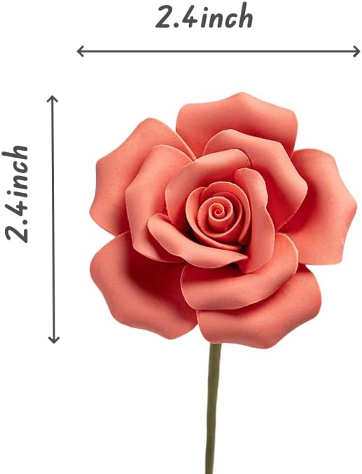 Handmade Porcelain 3D Ceramic Rose Flower, Eternal Flower Decoration for Home Office Decor, Creative Desktop vases, Porcelain Decorations, Exquisite, Set of 6 (red)