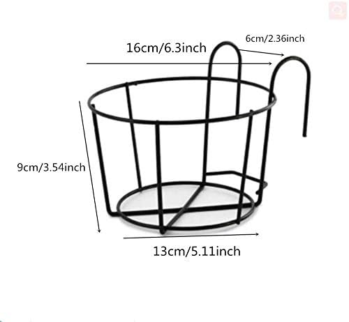 1 Pack Hanging Railing Planters Flower Pot Holders Plant Iron Racks Fence Metal Potted Stand Mounted Balcony Round Plant Baskets Shelf Container Box for Indoor and Outdoor Use-Black,Garden Steel Pots