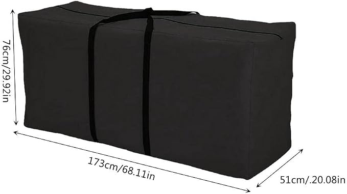 Patio Cushion Storage Bag 68 Inch Extra Large Waterproof Outdoor Pillow Storage Cover for Garden Furniture Cushions Protection Water Resistant, Black