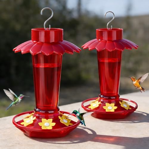 Bundle with 1 Pack Hand Blown Glass Hummingbird Feeders&2 Pack Plastic Hummingbird Feeders for Outdoors