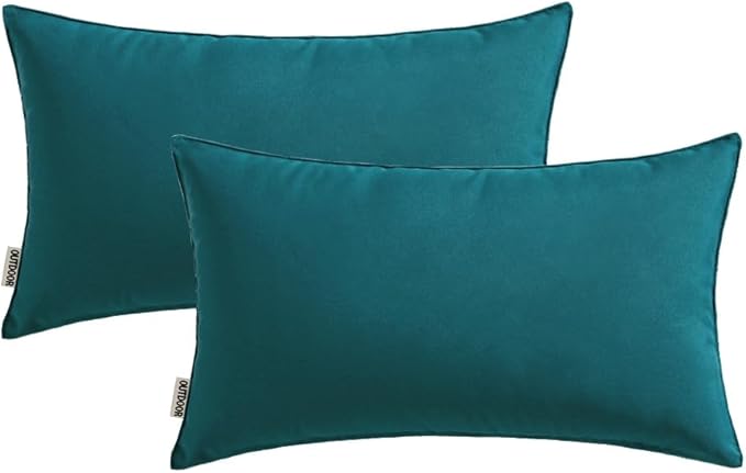 MIULEE Pack of 2 Decorative Outdoor Waterproof Pillow Covers Rectangular Garden Cushion Sham Throw Pillowcase Summer Shell for Spring Patio Tent Couch 12x20 Inch Teal Blue