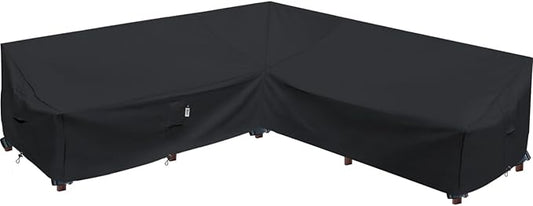 Heavy Duty Outdoor Sectional Sofa Cover, 130-inch L-Shaped Waterproof 600D Patio Furniture Covers, Lawn Patio Couch Protector(Midnight Black, V-Shaped-130" x 130")