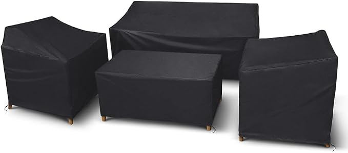 STARTWO Outdoor Furniture Cover Waterproof, 600D Heavy Duty, 4 Piece Patio Furniture Set Cover for Outside Couch, Lawn Chairs, Coffee Table, Windproof with Buckle Strap, Black