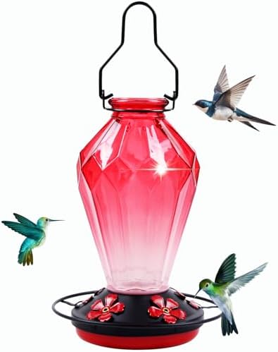 Glass Hummingbird Feeders for Outdoor Hanging, 25 OZ Red and 24 OZ Purple