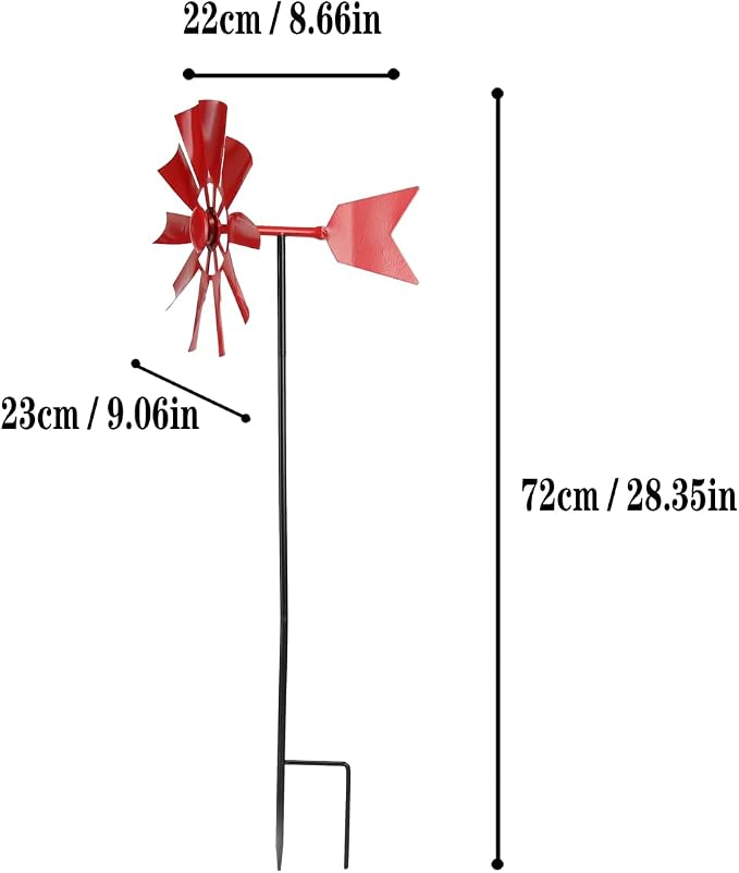 BinaryABC Outdoor Yard Windmill Metal Wind Spinner,Wind Sculptures Spinners Yard Decor Pinwheel,for Garden Yard Lawn Patio Decoration (Red)