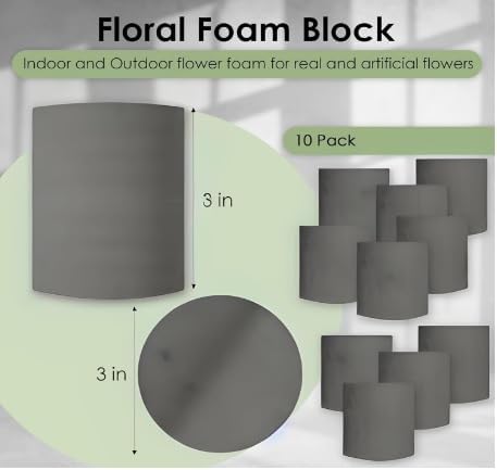 XCEL Florist Foam Floral Foam Blocks - Reusable, Weather Resistant Styrofoam for Artificial Flowers (Gray 3" Round x 3" Thick - 10 Pack)