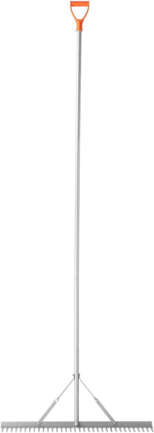 VEVOR Landscape Rake, 36 inch Wide Head 133 inch Handle, Large Heavy Duty Aluminum Landscaping Leaf Rake Tool, Asphalt Level for Loosening Soil, Garden & Yard, Pond Gravel & Beach Lawn Care, 52ft Rope