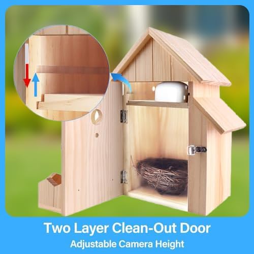 Smart Bird House with Camera, 1080p HD 2.4G WiFi Outdoor Bird Box. Features Auto Capture Bird Video & Motion Detection, Night Vision, App Alerts and Serves as a Bird Nesting Box (Natural, Normal)