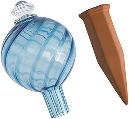 Plant Nanny Spiral Fluted Watering Globe & Stake Set (24 oz, Aqua)