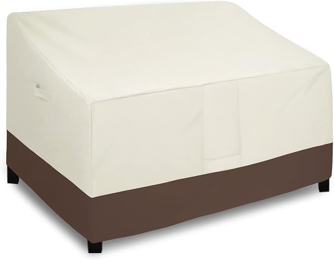 Easy-Going Waterproof Outdoor Sofa Cover, Heavy Duty 2 Seater Outdoor Loveseat Cover, Windproof Patio Furniture Protector with Air Vent (60Wx35Dx35H inch, Beige/Dark Brown)