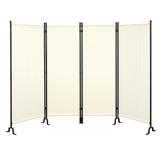 Proman Products - Galaxy 4 Panel Section Privacy Folding Screen Divider, Water Repellent Fabric Room Divider with Black Powder Coated Metal Frame for Indoors or Outdoors (Beige)