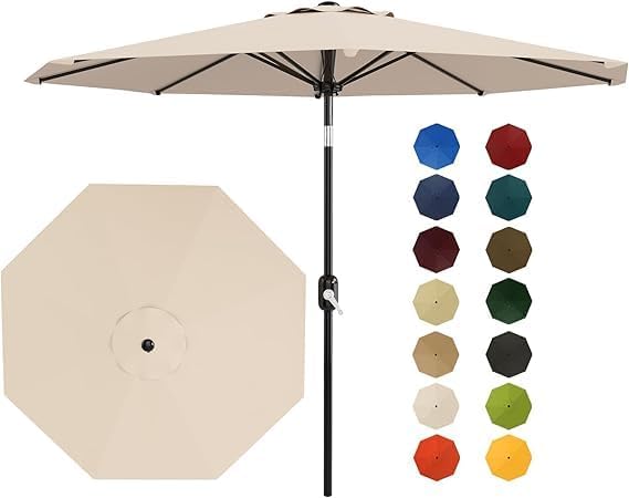 Garvee 10FT Patio Umbrella - Outdoor Table Umbrella with Crank Lift & Push Button Tilt - Market Umbrella 8 Sturdy Ribs UV Protection for Pool, Deck, Yard, Garden - Light Beige