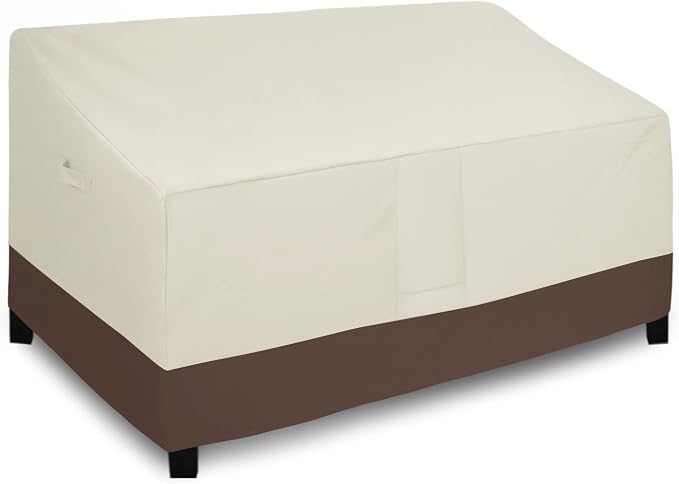 Easy-Going Heavy Duty Outdoor Couch Cover, Waterproof Weatherproof Patio 3-Seater Patio Sofa Bench Furniture Cover (70Wx38Dx35H inch, Beige/Dark Brown)