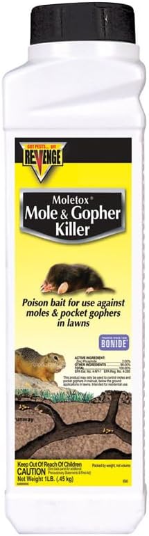 REVENGE Moletox Mole & Gopher Killer Poison Bait Granules, 1 lb. Ready-to-Use Control for Pocket Gophers in Lawn