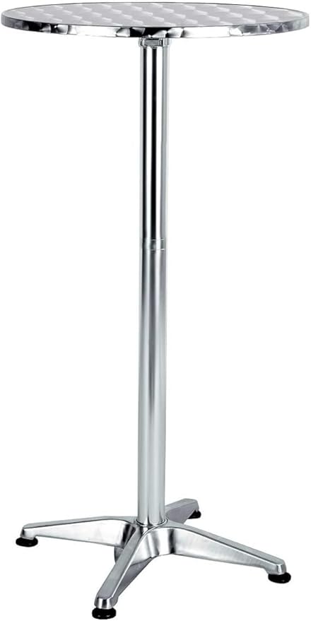 BTEXPERT Aluminum Indoor Outdoor 23.75" Round Restaurant Bar Height 44" Table, Patio Stainless Steel Silver Furniture 25.75" Base
