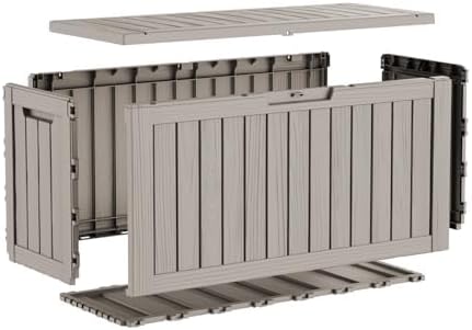 80 Gallon Deck Box, Waterproof Resin Outdoor Storage Box with Lockable Lid, Patio Storage Box with Fade Resistant for Patio Furniture Cushions, Pool Accessories, Garden Tools, Light Coffee