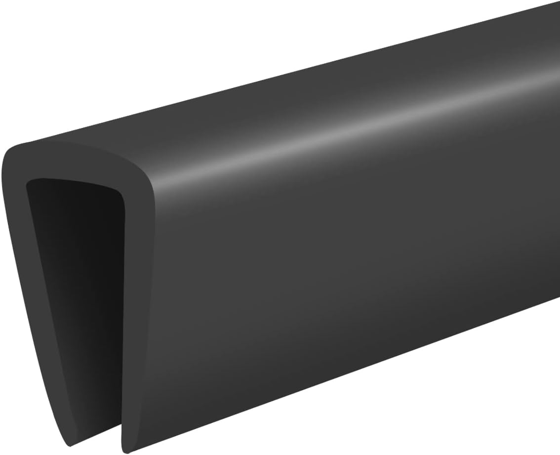 Rubber Edge Trim, 3/16" U Channel Edge Trim, Edge Protector for Glasses or Flexi Glasses, 3/16 in Flexible U Shaped Gasket, Black Color, Length 20 Ft