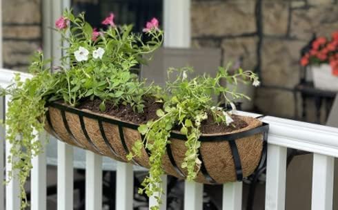 24 Inch Window Box Planters 4 Pack with Coco Liners, Rustproof Metal Hanging Flower Boxes for Outdoor Railing, Fence and Window Sill （4 Pack）