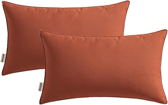 MIULEE Pack of 2 Decorative Outdoor Waterproof Pillow Covers Rectangular Garden Cushion Sham Throw Pillowcase Summer Shell for Fall Patio Tent Couch 12x20 Inch Rust
