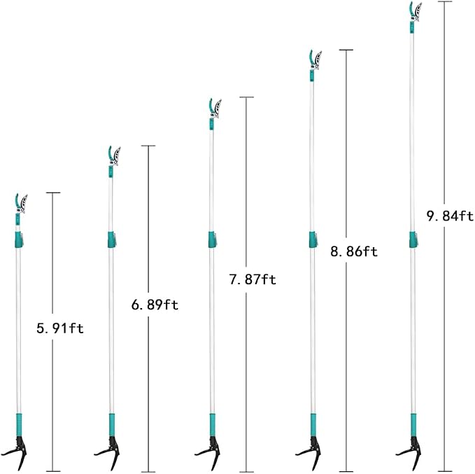 5.91-9.84FT Tree Pruners Long Reach with 4 Nodes Adjustment, Extendable Tree Pruner, Ergonomic Grip, Telescopic Tree Pruner Ideal for Fruit Picking, Deadheading And Pruning